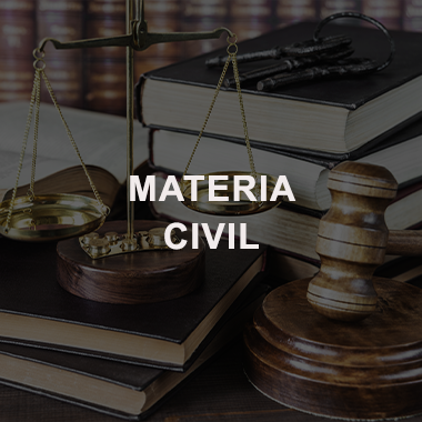 Varios libros de derecho, una balanza y un maso, representando justicia, referente a Materia Civil