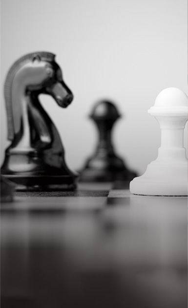 Piezas del ajedrez, representan al peón y a caballo. Estrategia.